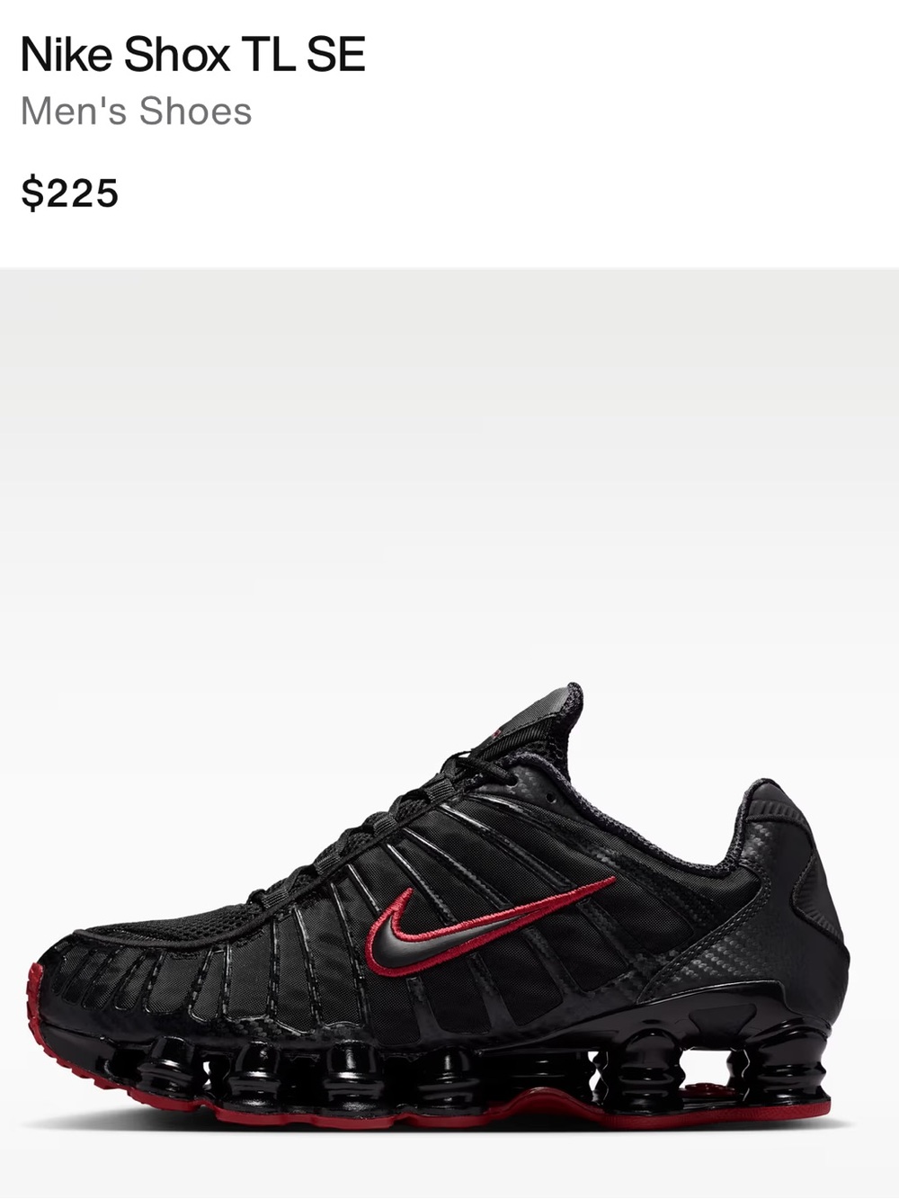 Nike Shox TL SE Men's Shoes Size 10 Black Nike Swosh